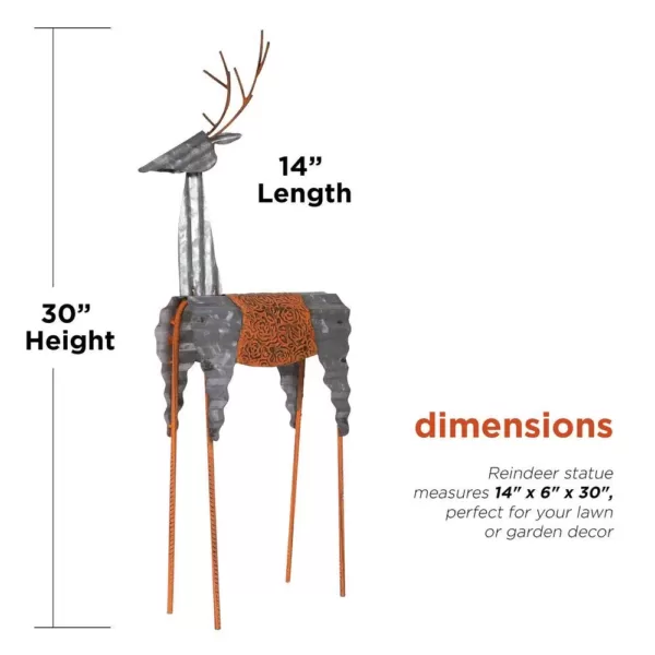 Alpine Corporation 30 in. Tall Metal Rustic Standing Reindeer Christmas Decoration