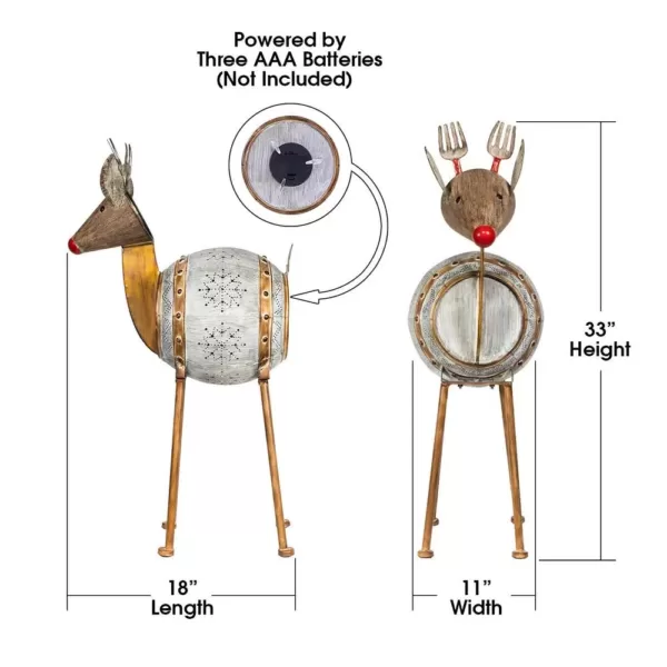 Alpine Corporation 33 in. Tall Weathered Barrel Reindeer With Warm White LED Lights