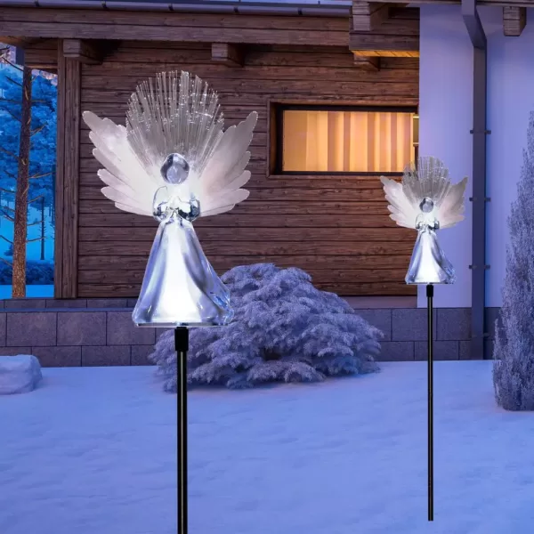 Alpine Corporation 37 in. Tall Solar Angel Garden Stake with Fiber Optic Wings and LED Lights (Set of 2)