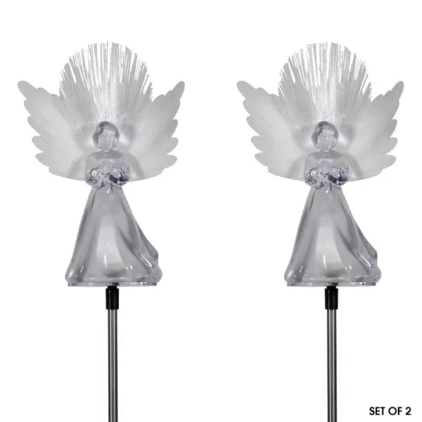 Alpine Corporation 37 in. Tall Solar Angel Garden Stake with Fiber Optic Wings and LED Lights (Set of 2)