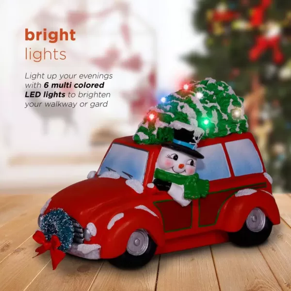 Alpine Corporation Snowman in Red Woody Car Decor with LED Lights