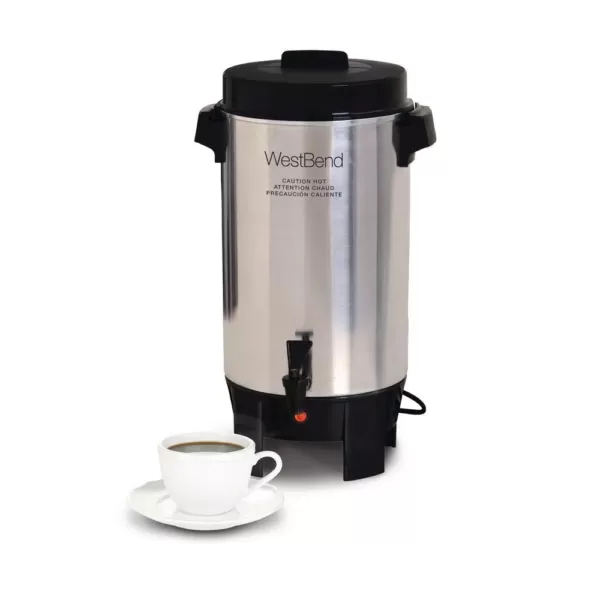 West Bend 30-Cup Polished Aluminum Silver with Quick Brewing Coffee Urn with Automatic Temperature Control Large Capacity