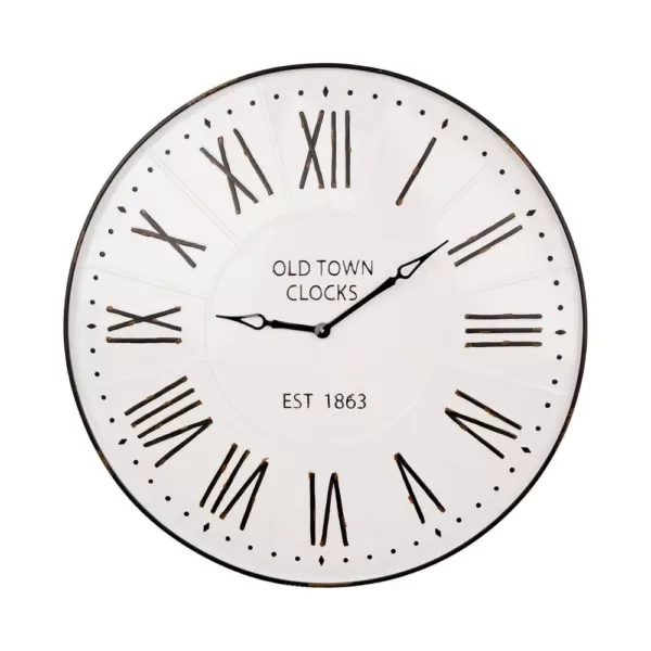 Glitzhome 31.5 in. Oversized Farmhouse Metal Enamel Wall Clock