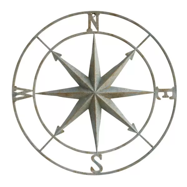 3R Studios 41 in. x 41 in. Distressed Aqua Iron Metal Wall Compass