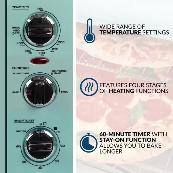 Nostalgia Retro 1500 W Aqua 12-Slice Convection Toaster Oven with Built-in Timer