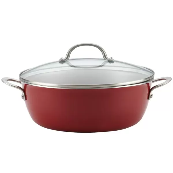 Ayesha Curry Home Collection 7.5 qt. Aluminum Nonstick Stock Pot in Sienna Red with Glass Lid