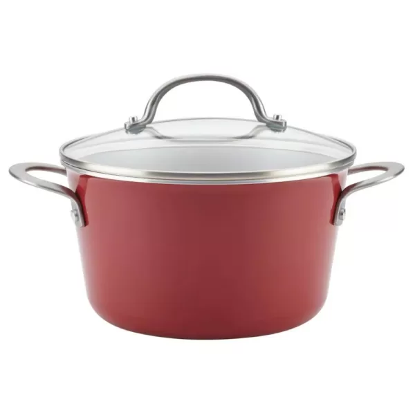 Ayesha Curry Home Collection 4.5 Qt. Porcelain Enamel Nonstick Covered Saucepot in Sienna Red