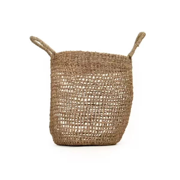 Zentique Cylindrical Sparsely Hand Woven Seagrass Medium Basket with Handles