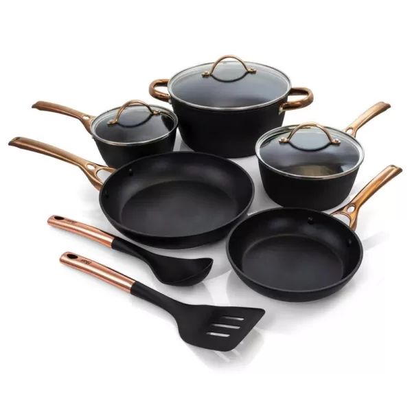 Oster Allsberg 10-Piece Aluminum Nonstick Cookware Set in Black and Bronze