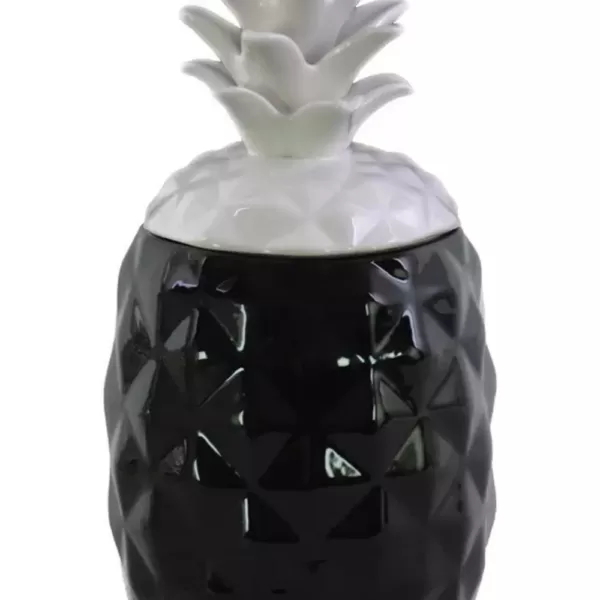 Benjara Black and White Ceramic Decorative Pineapple Canister with Lid