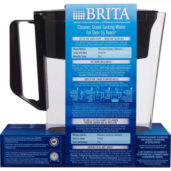 Brita SOHO 5-Cup Small Water Filter Pitcher in Black, BPA Free