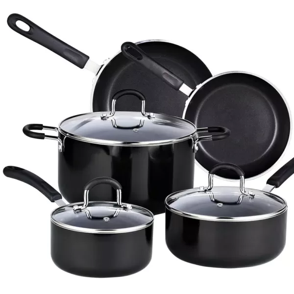 Cook N Home 8-Piece Aluminum Nonstick Cookware Set in Black