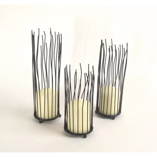 DANYA B Willow Black Iron Pillar Candle Holders (Set of 3)