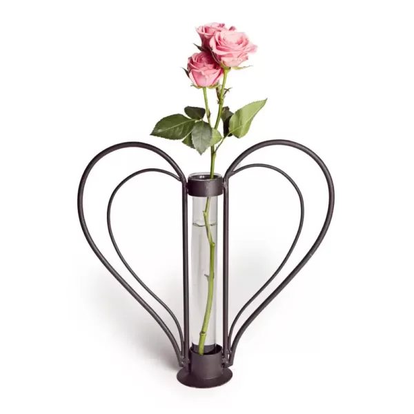 DANYA B Sweetheart Black Iron Heart-Shaped Decorative Bud Vase