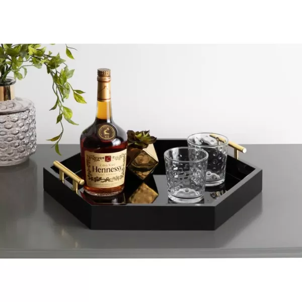 Kate and Laurel Lipton 18 in.x 18 in. Black/Gold Hexagon Decorative Tray