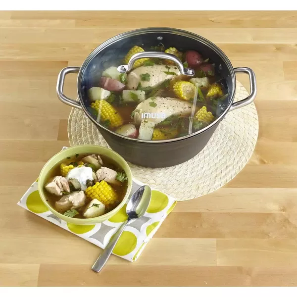 IMUSA 6 qt. Round Cast Iron Dutch Oven in Black with Glass Lid