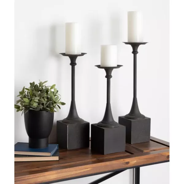 Kate and Laurel Bedrick Black Wood Candle Holder (Set of 3)