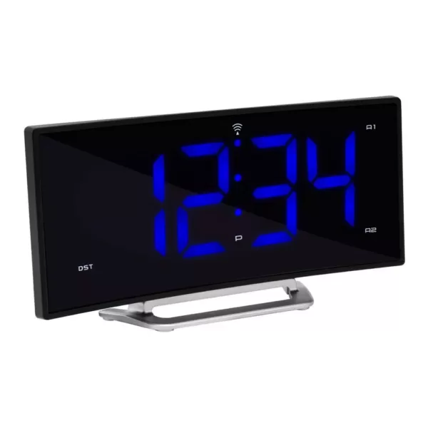 La Crosse Technology 1.8 in. Curved Blue LED Atomic Dual Alarm Clock