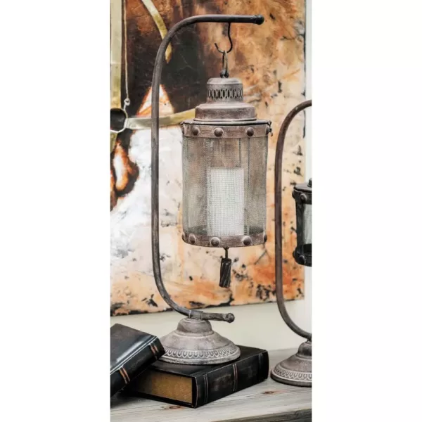 LITTON LANE 28 in. x 8 in. Iron Suspended Cage Candle Holder