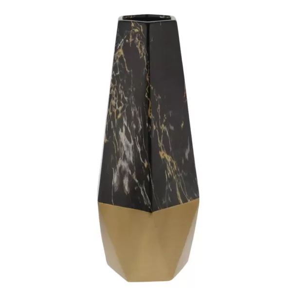 LITTON LANE 18 in. x 7 in. Ceramic Black and Gold Vase