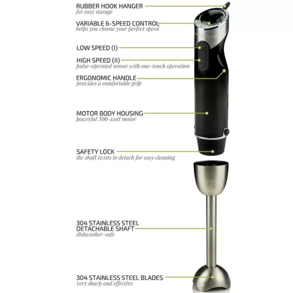 Ovente 6-Speed Black Immersion Blender