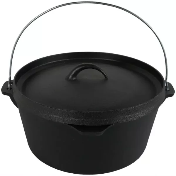 Sunnydaze Decor Cast Iron 8 qt. Round Cast Iron Dutch Oven in Black with Lid