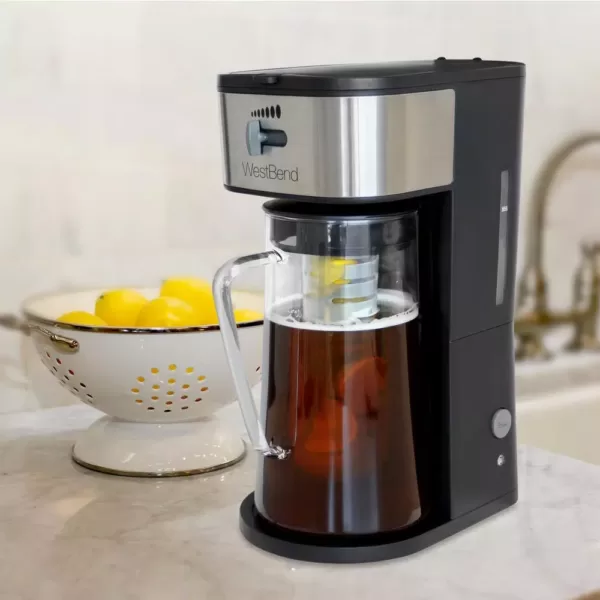 West Bend 2.75 qt. Black Iced Tea or Iced Coffee Maker 10-Cups Includes Infusion Tube to Customize Flavor Features Auto Shut-Off