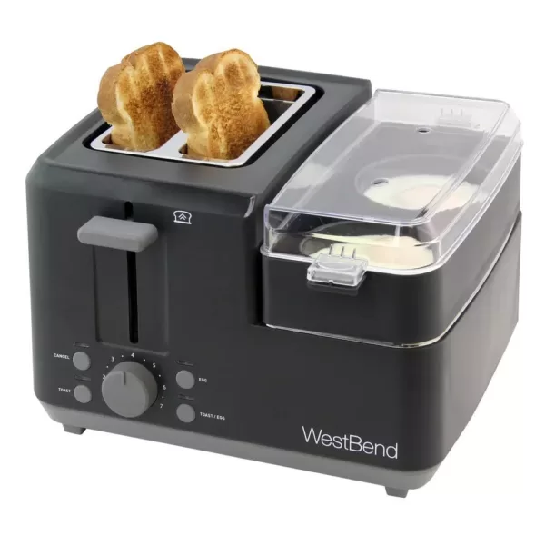 West Bend Breakfast Station 2-Slice Black Wide Slot Toaster with Removable Crumb Tray