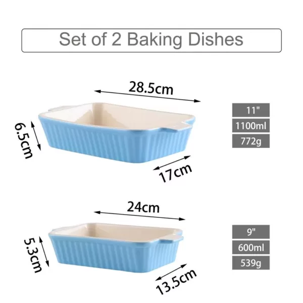 MALACASA 2-Piece Blue Rectangle Porcelain Bakeware Set 9 in. and 11 in. Baking Pans