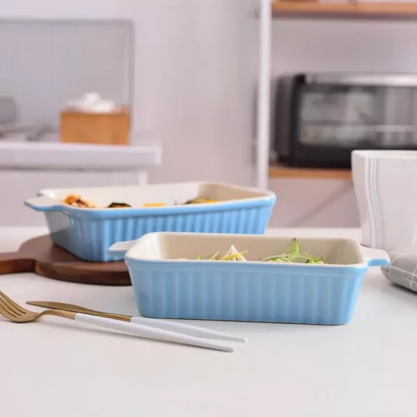 MALACASA 2-Piece Blue Rectangle Porcelain Bakeware Set 9 in. and 11 in. Baking Pans