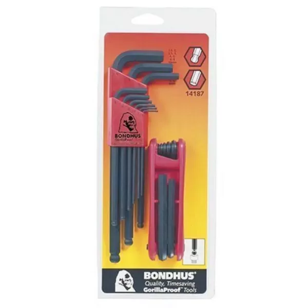 Bondhus Metric Ball End L-Wrench Set and Hex Fold Up Tool (16-Piece)