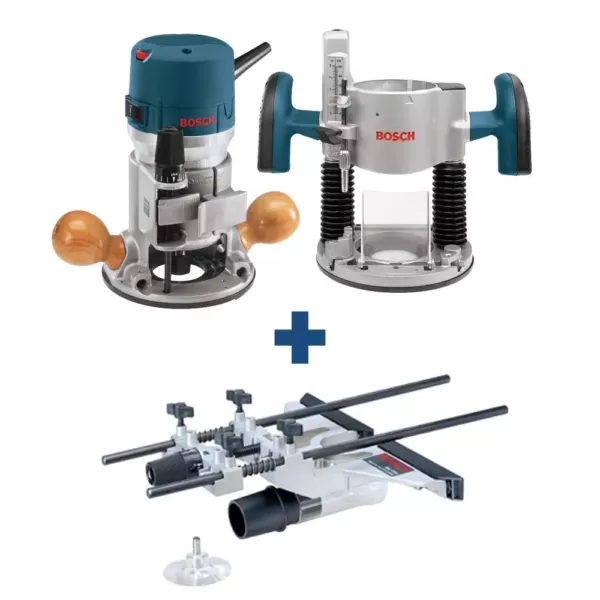 Bosch 12 Amp 2-1/4 HP Plunge and Fixed Base Corded Router Kit with Bonus Guide, Dust Extraction Hood and Adapter