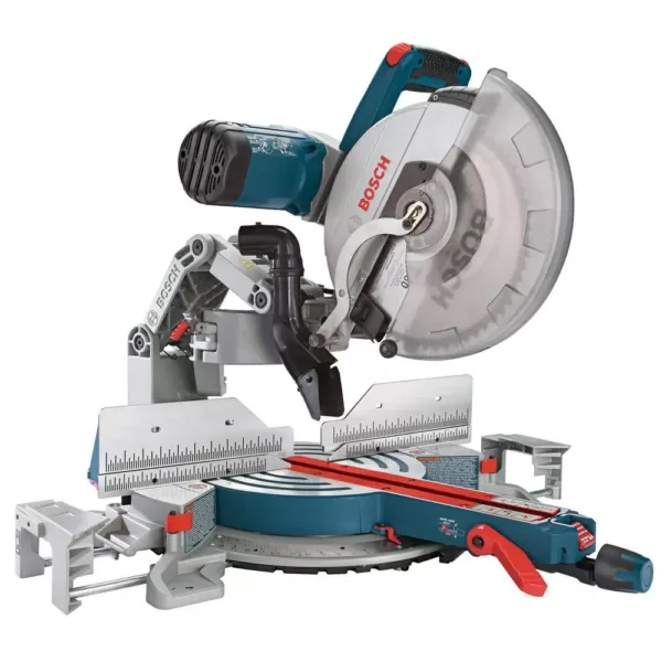 Bosch 15 Amp 12 in. Corded Dual-Bevel Sliding Glide Miter Saw with 60 Tooth Saw Blade and Bonus 32-1/2 in. Portable Stand