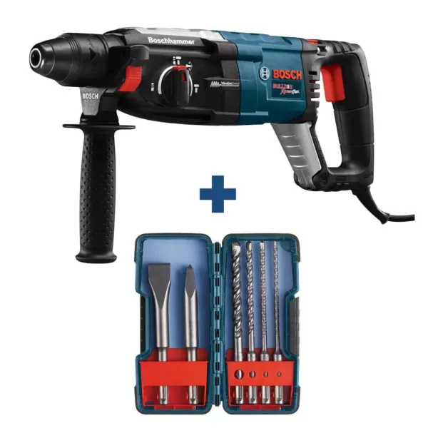 Bosch Reconditioned 8.5 A 1-1/8in. Corded SDS-Plus Rotary Hammer Drill w/ Case+Bulldog SDS-Plus Rotary Hammer Bit Set(6-Piece)