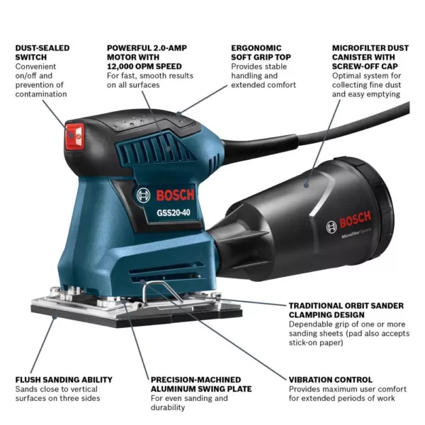 Bosch 2 Amp 1/4 in. Corded Sheet Orbital Finishing Sander