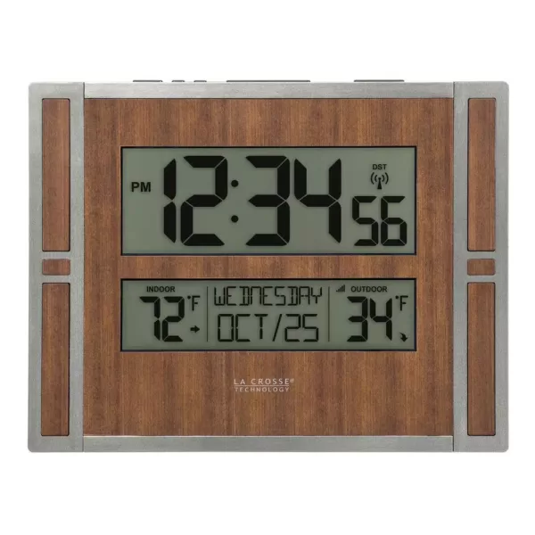 La Crosse Technology Atomic Digital Wall Clock with Indoor & Outdoor Temperature