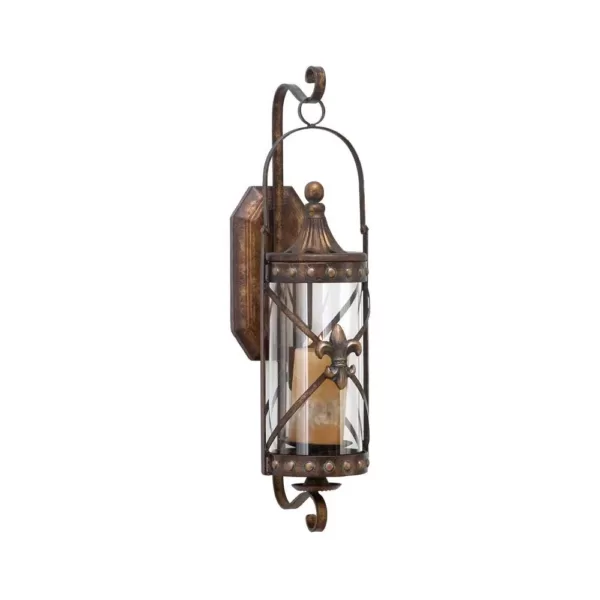 LITTON LANE Old World Riveted Burnished Bronze Iron Candle Sconce