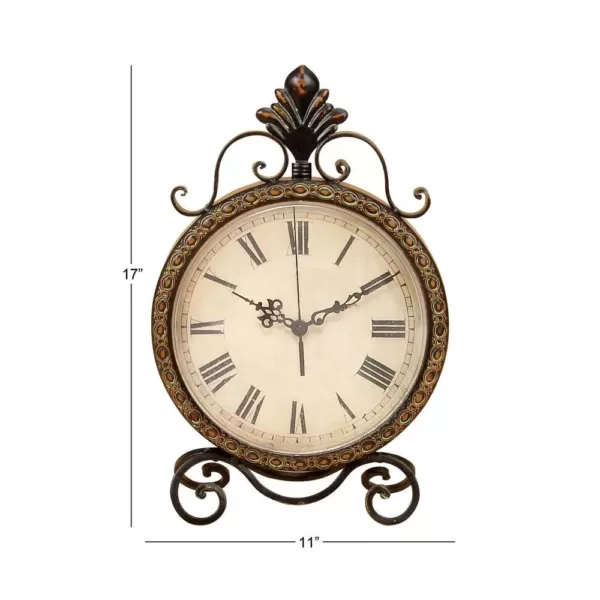 LITTON LANE 17 in. x 11 in. Round Iron Table Clock