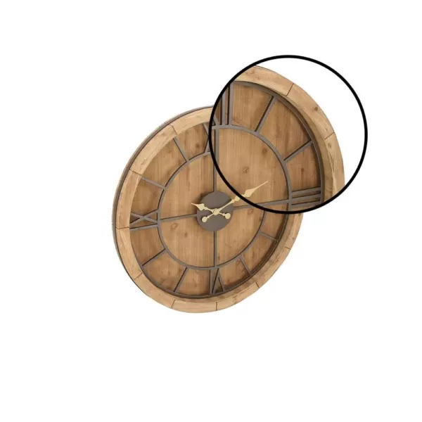 LITTON LANE 40 in. Rustic Wooden Round Wall Clock