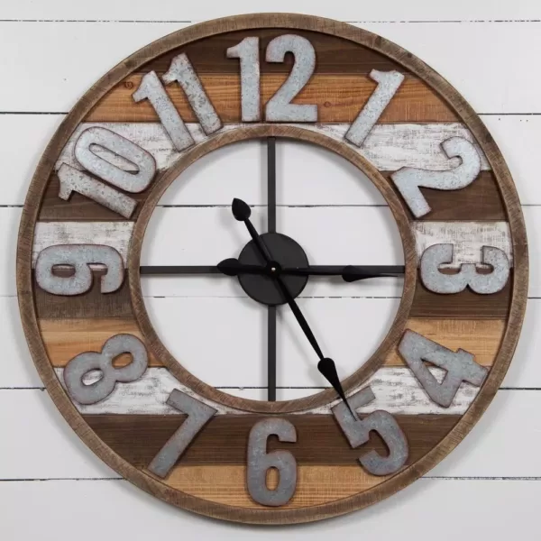 Pinnacle Rustic Reclaimed Wood and Metal Brown Wall Clock