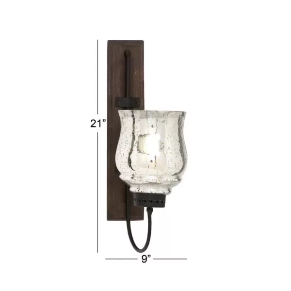 LITTON LANE 21 in. New Traditional Silver Flared Top Hurricane Candle Sconce