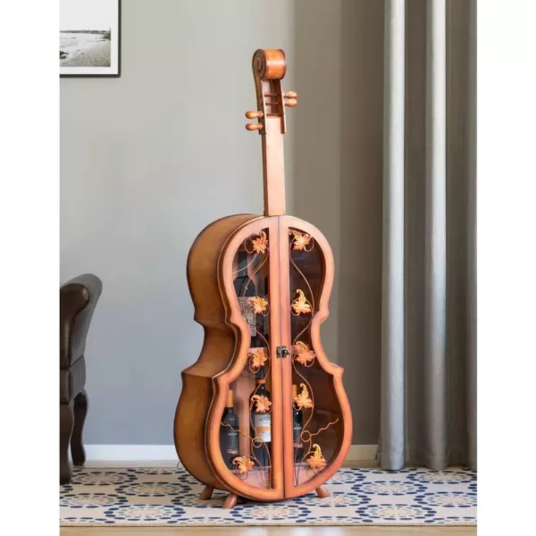 Vintiquewise Brown 4.5 Feet Tall Violin Shaped Cabinet With 2-Shelf and Acrylic Clear Double Door