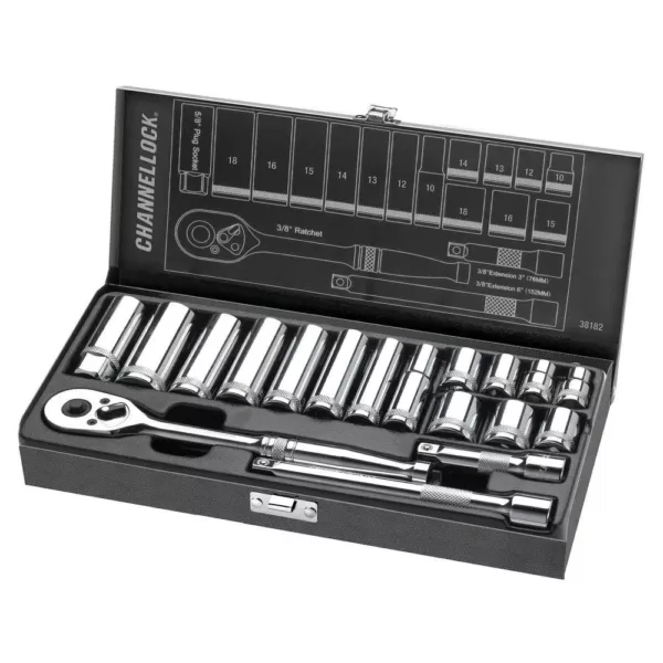 Channellock 3/8 in. Drive Metric Socket Set (18-Piece)