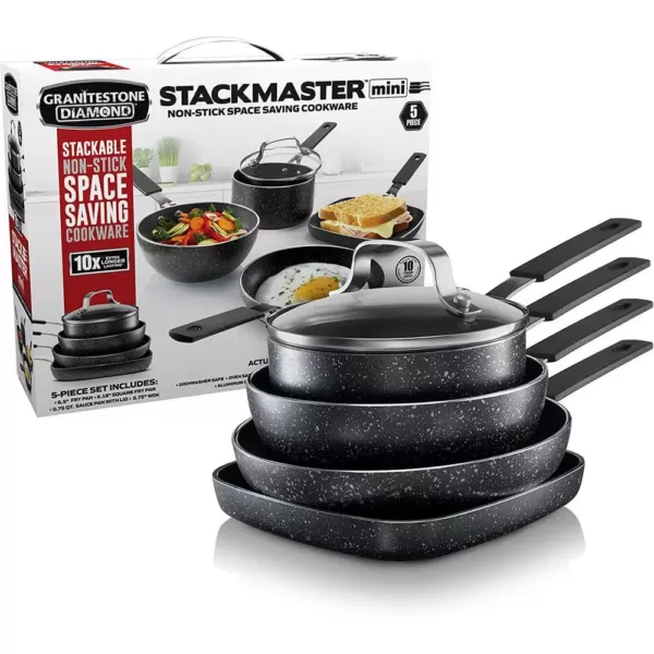 GRANITESTONE 5-Piece Aluminum StackMaster Non-Stick Diamond Infused Mini Cookware Set