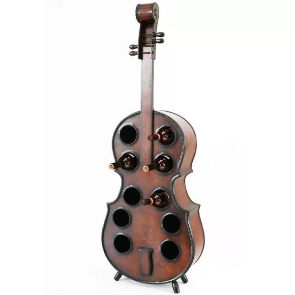 Vintiquewise 10-Bottle Cherry Brown Wooden Violin Shaped Wine Rack with Decorative Wine Holder