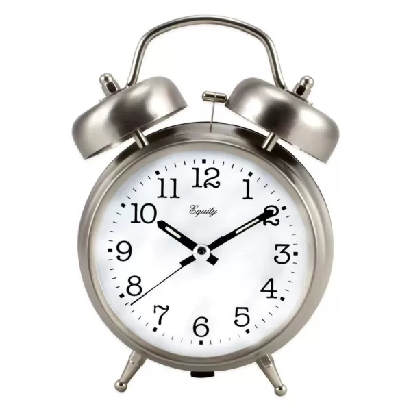 Equity by La Crosse Analog 4.85 in. Chrome Metal Twin Bell Quartz Alarm Table Clock