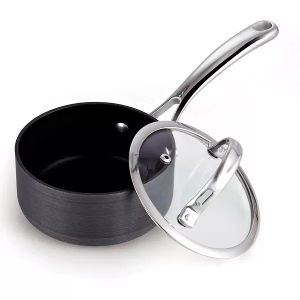 Cooks Standard 1 qt. Hard-Anodized Aluminum Nonstick Sauce Pan in Black with Glass Lid