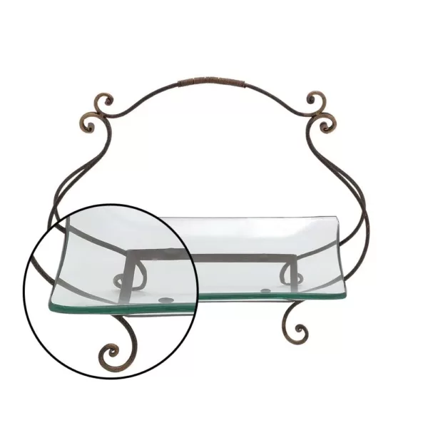 LITTON LANE 20 in. x 17 in. New Traditional Iron and Glass Cartouche Plate Server