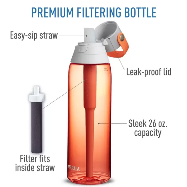 Brita Premium 26 oz. Coral Filtering Water Bottle, BPA Free