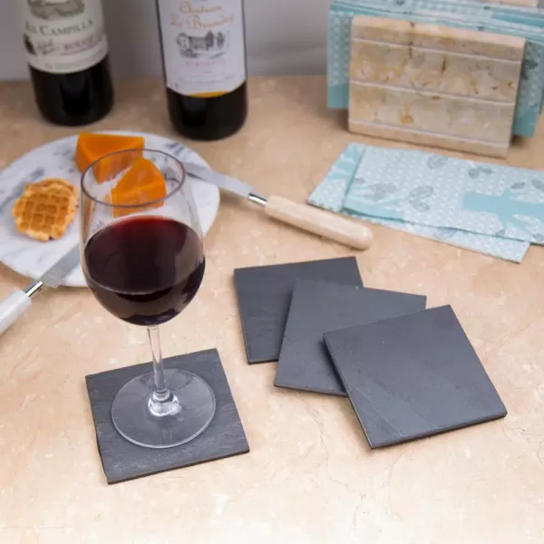 Creative Home Natural Dark Gray Slate Coaster 4 in. x 4 in. (Set of 4)